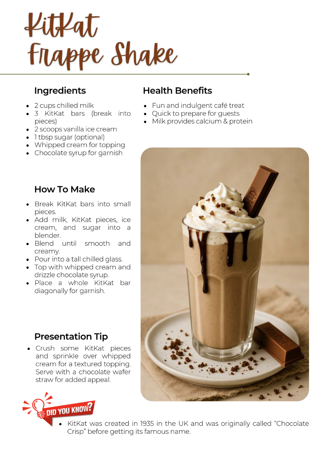 KitKat Frappe Shake sample recipe page