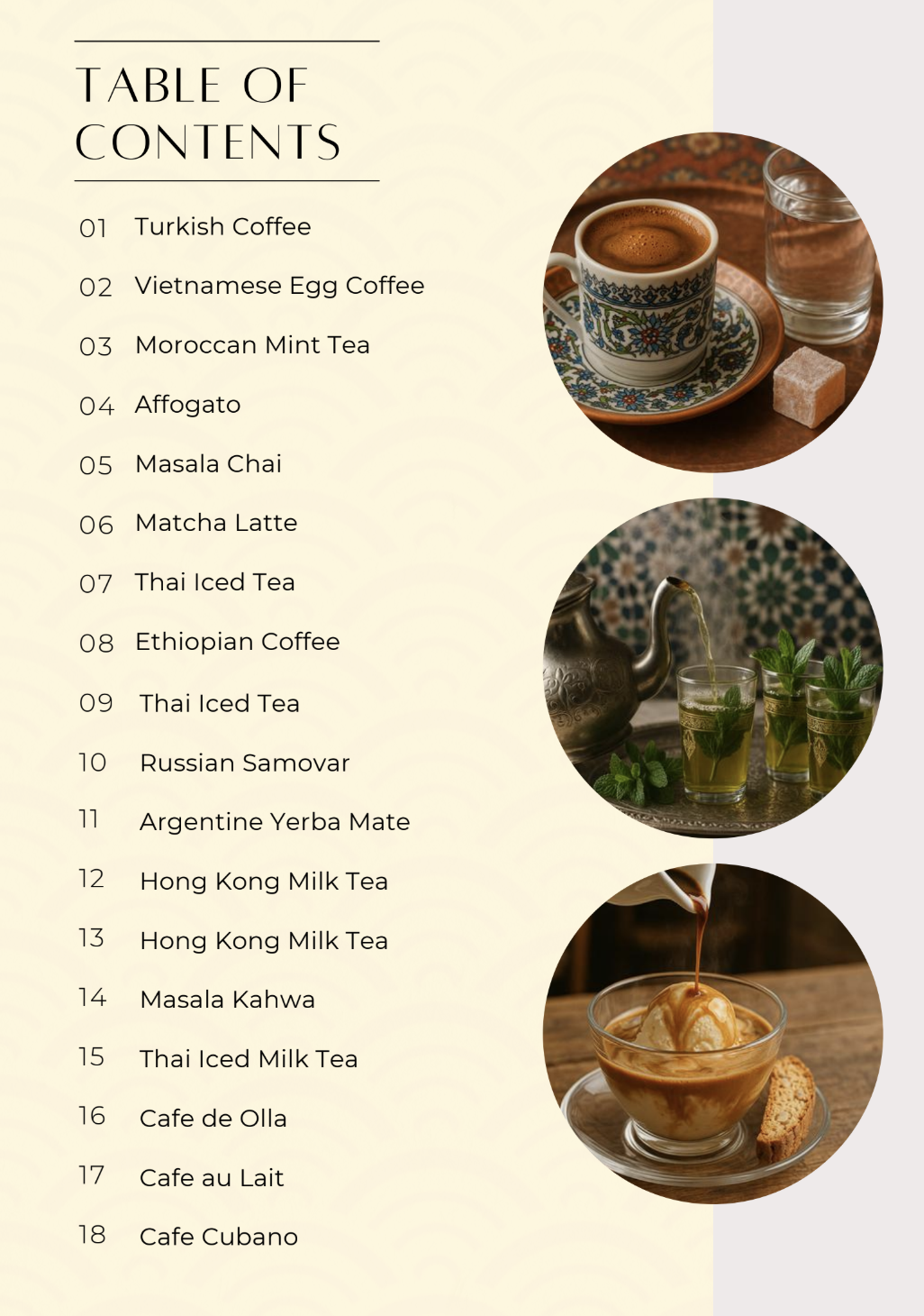 Tea & Coffee Contents sample recipe page