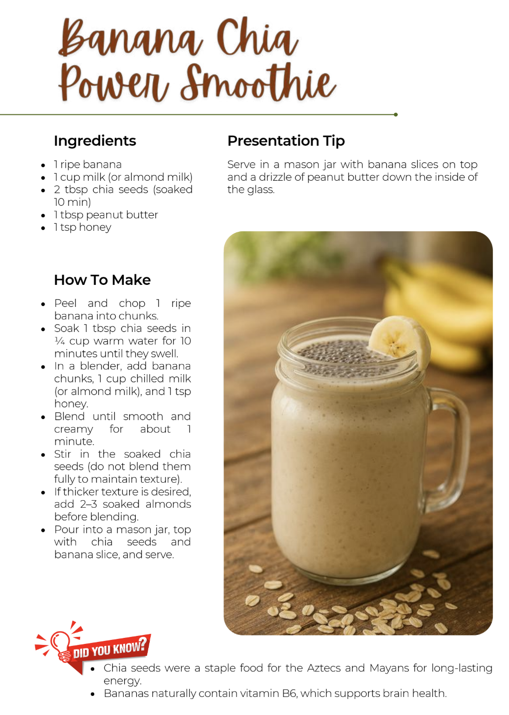 Banana Chia Smoothie sample recipe page