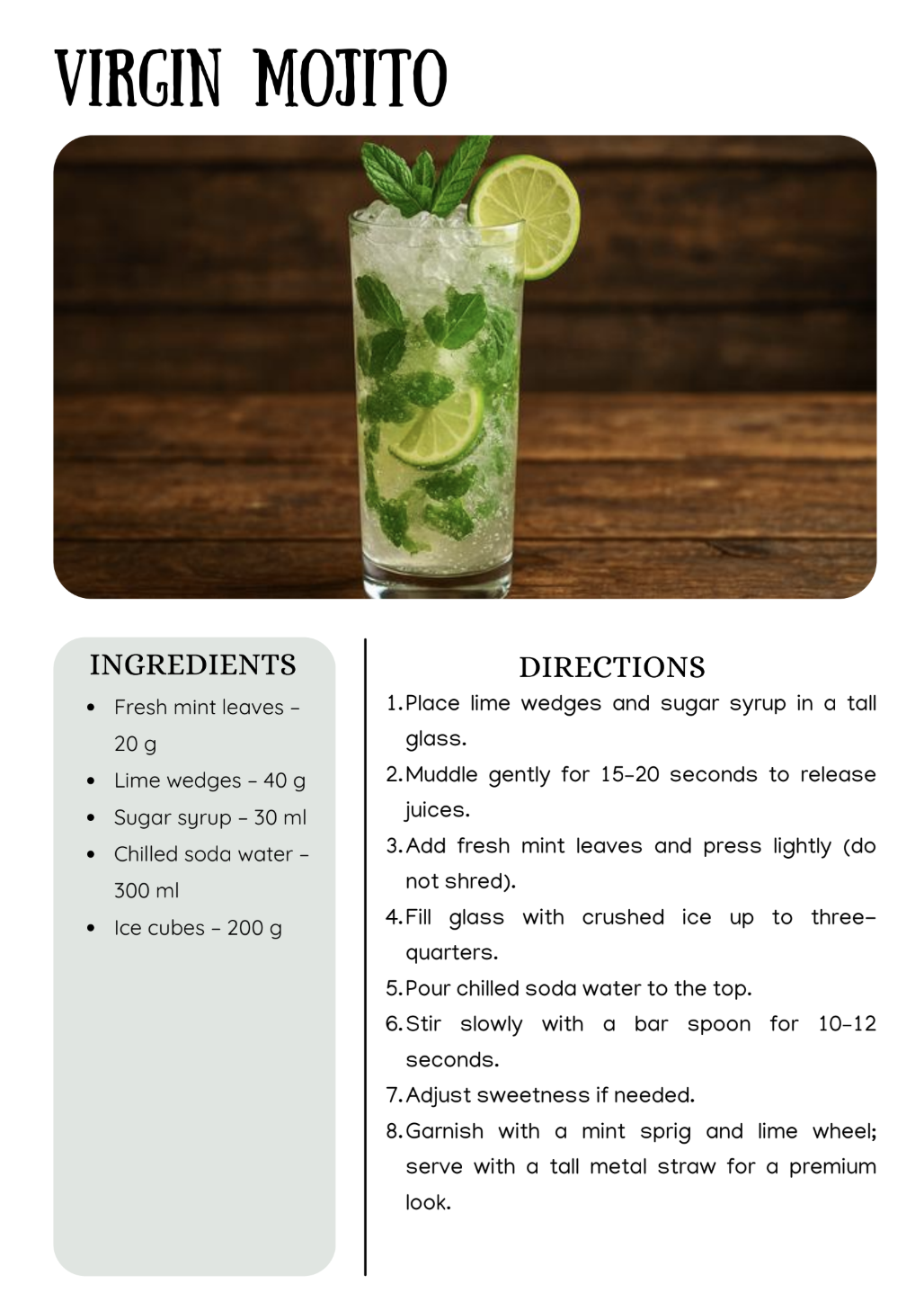 Virgin Mojito sample recipe page