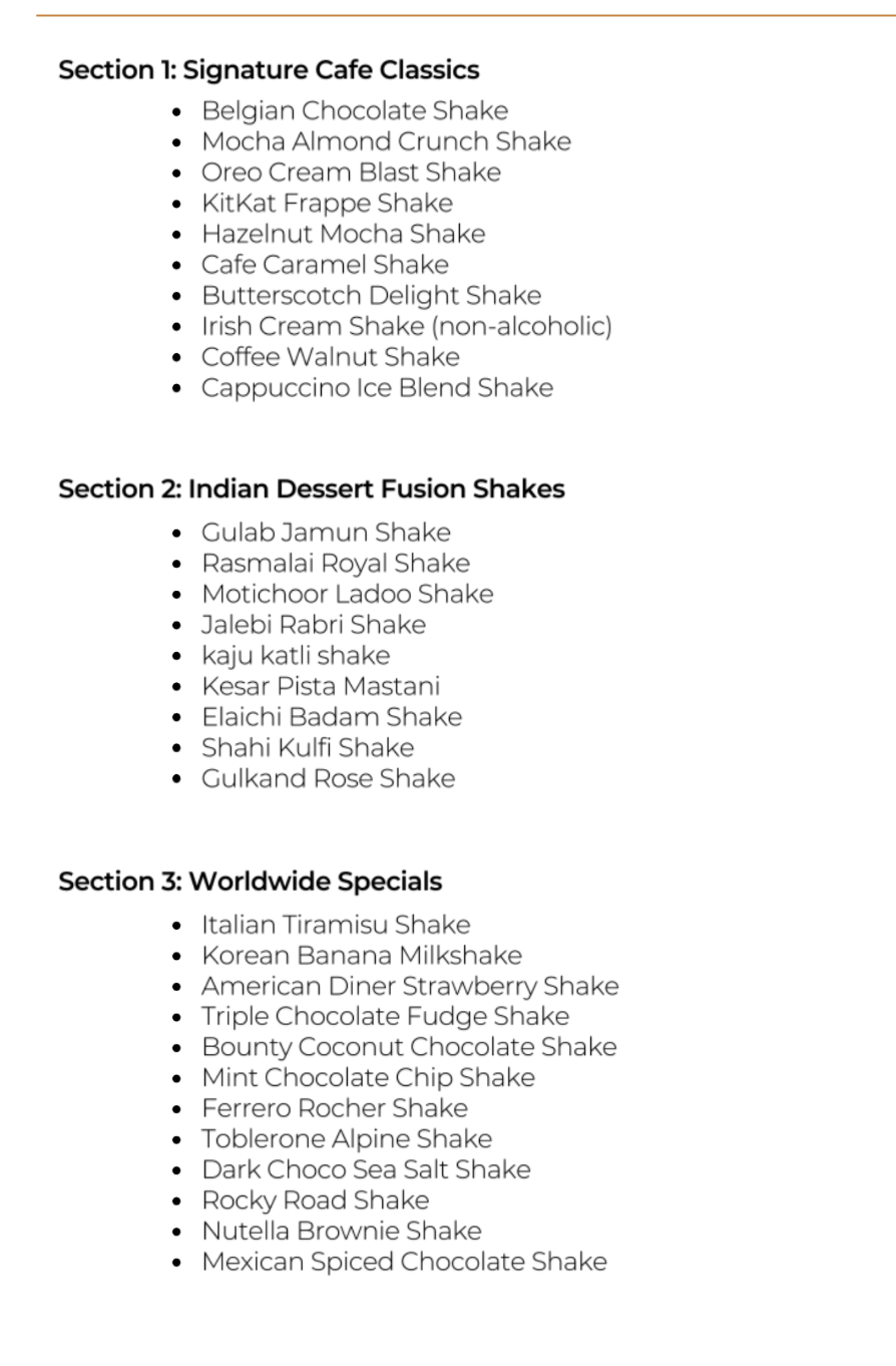 Shakes Contents sample recipe page
